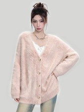 Cardigan donna rosa scollo a V