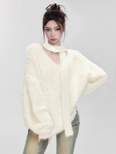 Maglione donna bianco scollo a
